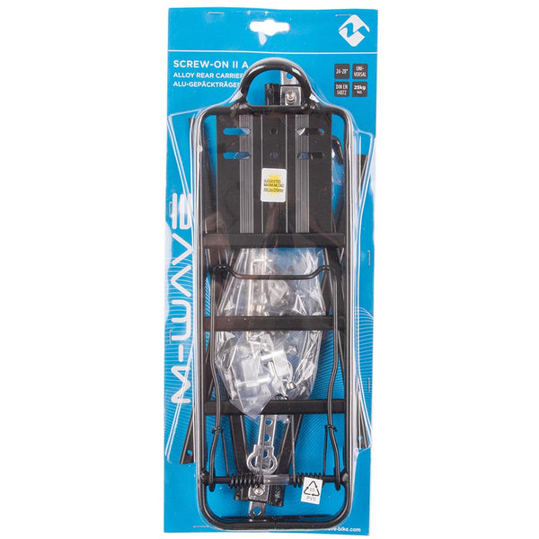 M-Wave Screw-On II A Rear rack with spring clamp Black Fits 24 to 28 Max load 55lbs