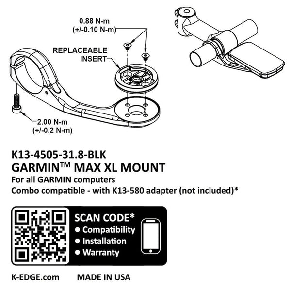 K-EDGE Garmin Max XL Mount - 31.8 Black
