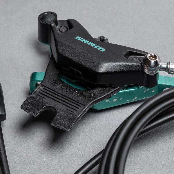 SRAM Motive Ultimate Stealth Expert Disc Brake Kit - Front/Rear Levers, Front/Rear Teal Splatter Calipers, Adapters, Rotors, Bleed Kit, A1