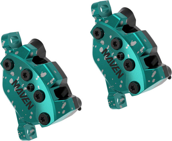 SRAM Maven Ultimate Stealth Expert Disc Brake Kit - Front/Rear Levers, Front/Rear Teal Splatter Calipers, Adapters, Rotors, Bleed Kit, A1
