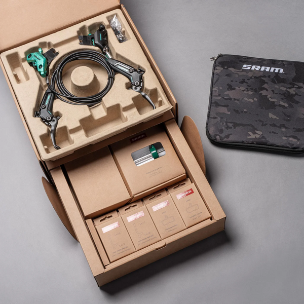 SRAM Maven Ultimate Stealth Expert Disc Brake Kit - Front/Rear Levers, Front/Rear Teal Splatter Calipers, Adapters, Rotors, Bleed Kit, A1