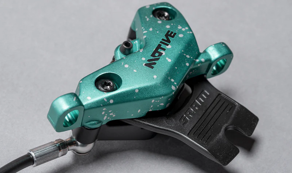 SRAM Motive Ultimate Stealth Expert Disc Brake Kit - Front/Rear Levers, Front/Rear Teal Splatter Calipers, Adapters, Rotors, Bleed Kit, A1