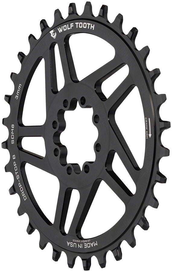 Wolf Tooth Direct Mount Chainring - 30t SRAM Direct Mount Drop-Stop B For SRAM 8-Bolt Cranksets 3mm Offset BLK