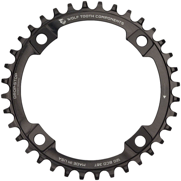 Wolf Tooth 120 BCD Chainring - 36t 120 BCD 4-Bolt Drop-Stop Black