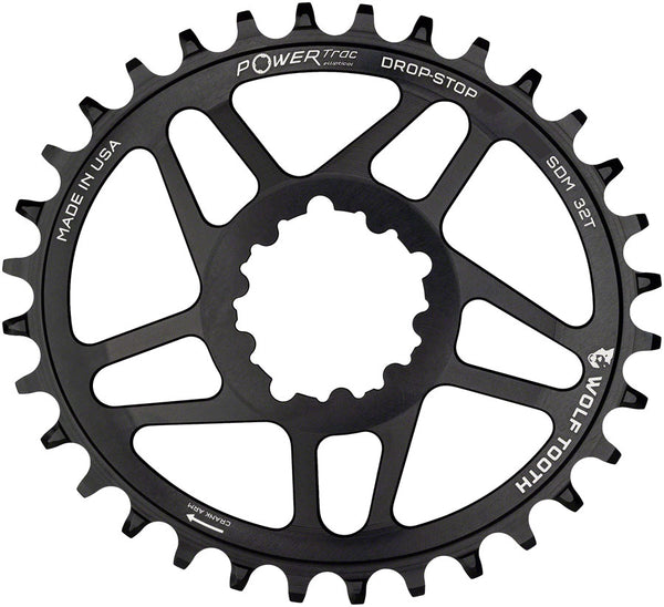 Wolf Tooth Elliptical Direct Mount Chainring - 32t SRAM Direct Mount Drop-Stop For SRAM 3-Bolt Cranksets 6mm Offset BLK