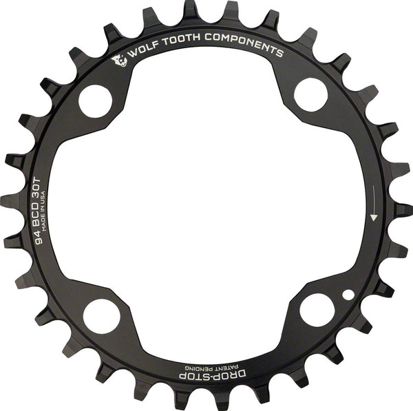 Wolf Tooth 94 BCD Chainring - 30t 94 BCD 4-Bolt Drop-Stop For SRAM Cranks BLK