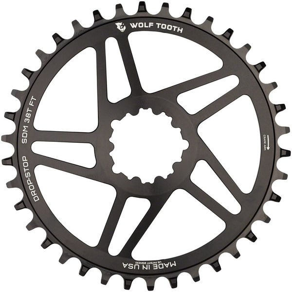 Wolf Tooth Direct Mount Chainring - 38t SRAM Direct Mount For SRAM 3-Bolt 6mm Offset Drop-Stop B Flattop Compatible BLK