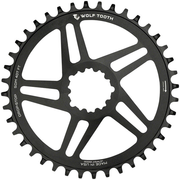 Wolf Tooth Direct Mount Chainring - 40t SRAM Direct Mount For SRAM 3-Bolt 6mm Offset Drop-Stop B Flattop Compatible BLK