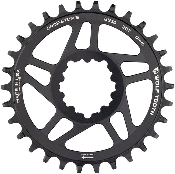 Wolf Tooth Direct Mount Chainring - 30t SRAM Direct Mount Drop-Stop B For BB30 Short Spindle Cranksets 0mm Offset BLK