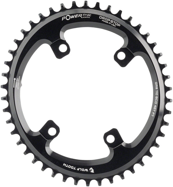 Wolf Tooth Elliptical Shimano 110 Asymmetric BCD Chainring - 46t 110 Asymmetric BCD 4-Bolt Drop-Stop For Shimano GRX Cranks BLK