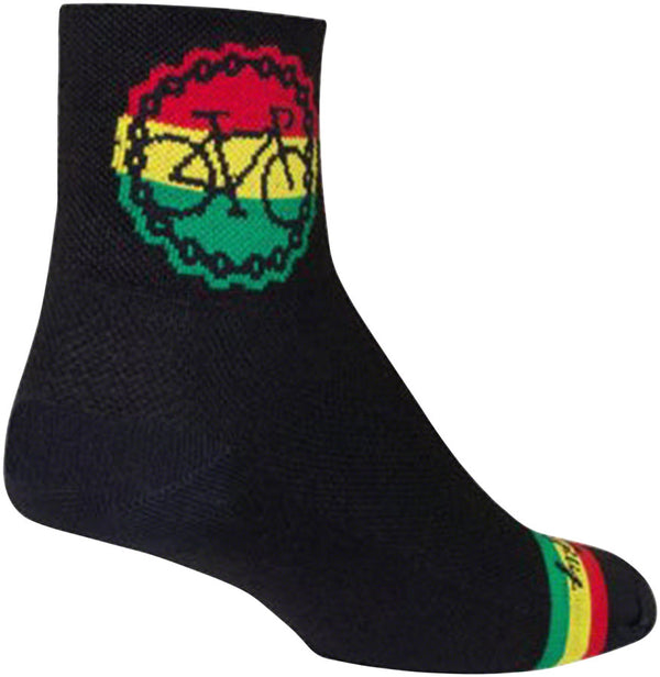 SockGuy Classic Rasta Ride Socks - 3" Black/Rasta Small/Medium