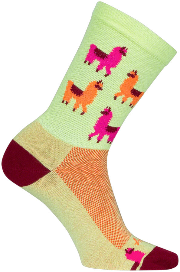 SockGuy Mo Llamas Crew Socks - 6" Green/Pink/Orange Small/Medium