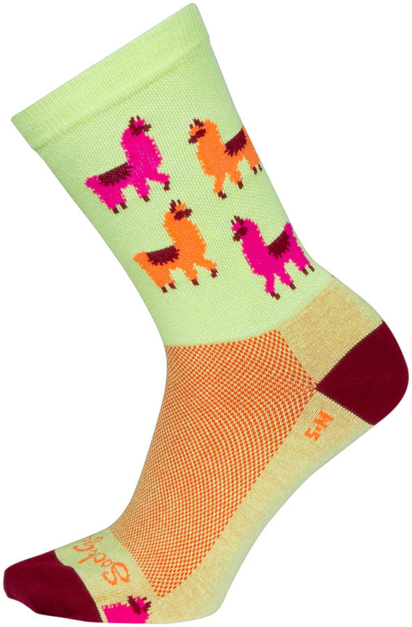 SockGuy Mo Llamas Crew Socks - 6" Green/Pink/Orange Large/X-Large