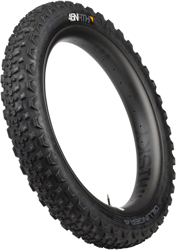 45NRTH Dillinger 4 Tire - 27.5 x 4.0 Tubeless Folding BLK 120 TPI 168 Large Concave Carbide Aluminum Studs